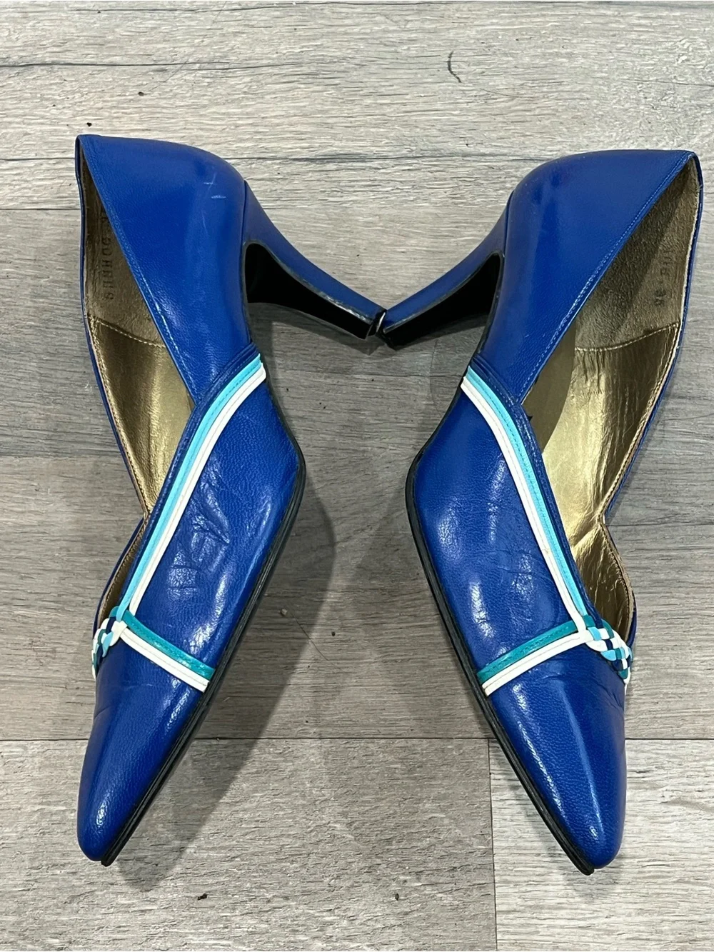 Yves Saint Laurent Cobalt Blue Pointed Leather Pumps with Braided Trim
